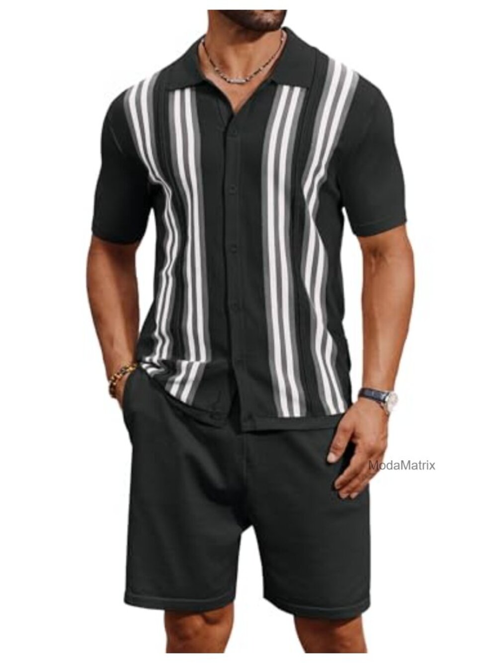 Men's 2-Piece Knit Short Set Vintage Polo & Beach Shorts Summer Outfit
